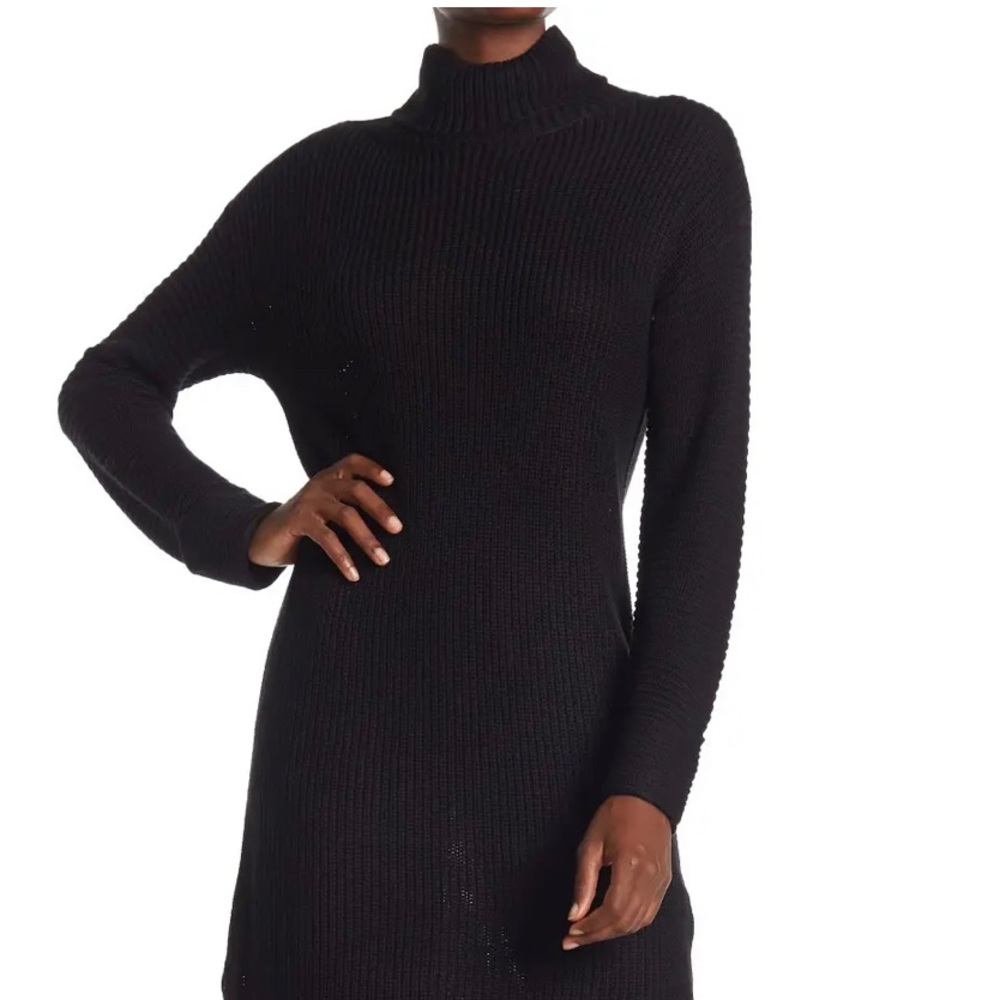 Stitchdrop Turtle Rib Knit High Slit Sweater Dress color night size L.